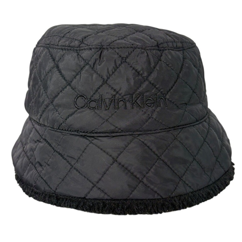 Calvin Klein Reversible Bucket Hat Black Quilted Nylon Sherpa Fleece Womens